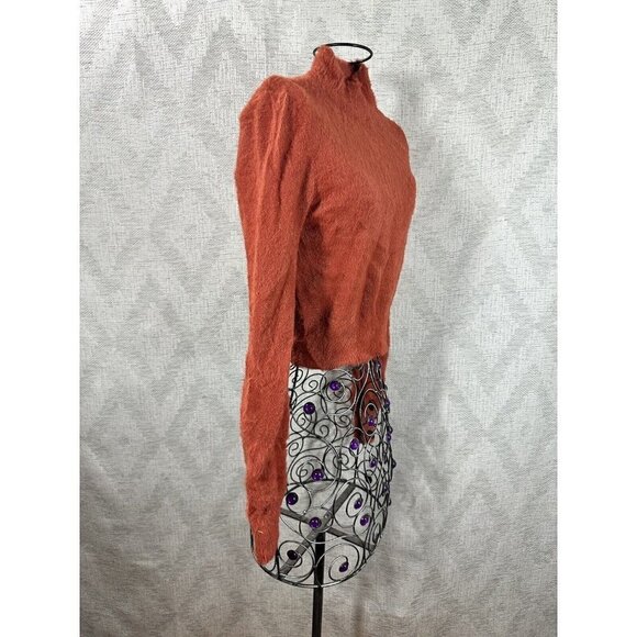 forever 21 orange mock neck fuzzy cropped sweater size L - Picture 3 of 10